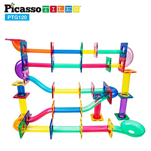 PicassoTiles Marble Run 120 Piece Magnetic Building Blocks Magnet Tile Construction Toy Playset STEM Learning Educational Block Child Brain Development Kids Toys for Boys and Girls Age 3 and Up from Picassotiles