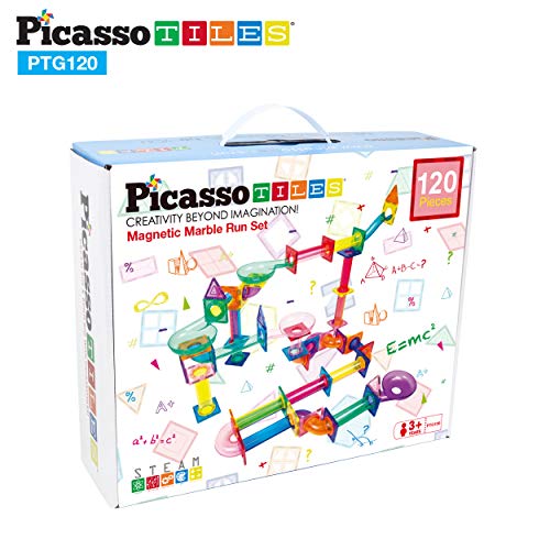 PicassoTiles Marble Run 120 Piece Magnetic Building Blocks Magnet Tile Construction Toy Playset STEM Learning Educational Block Child Brain Development Kids Toys for Boys and Girls Age 3 and Up from Picassotiles