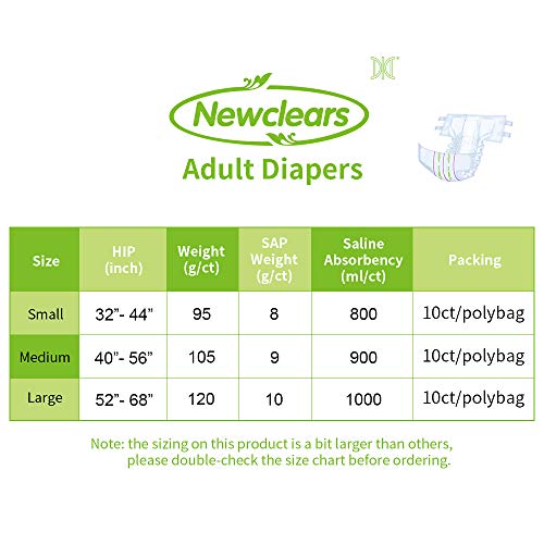 Newclears Adult Diapers with Tabs for Men Women Incontinence Care, Disposable Absorbent for Disability Postnatal Patient Bedridden Care, 10 Count/Pack, 2 Pack, L by Aimxin
