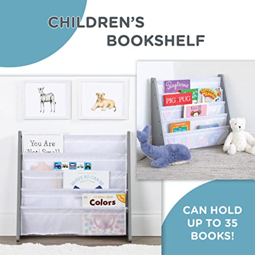 Humble Crew, Grey/White Kids Book Rack Storage Bookshelf, 4 Tiers by Humble Crew