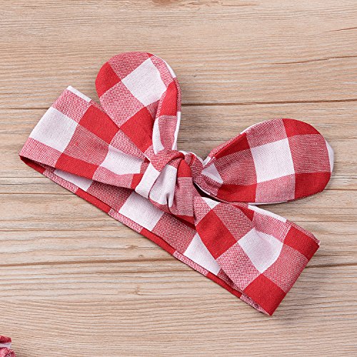 Baby Girls Plaid Ruffle Bowknot Tank Top+Denim Shorts Outfit with Headband (80(6-12M), Red) by 