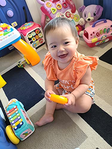 Baby Girls Clothes Short Sleeve Funny Letter Romper Top and Floral Pant with Headband Newborn Girl Summer 3Pcs Outfit Sets Light Orange by 