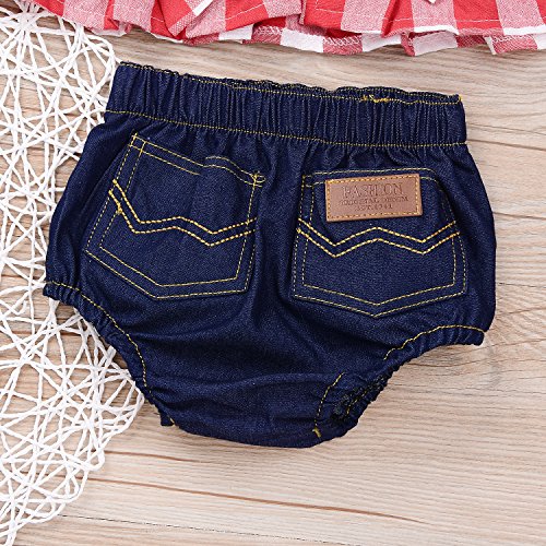 Baby Girls Plaid Ruffle Bowknot Tank Top+Denim Shorts Outfit with Headband (80(6-12M), Red) by 