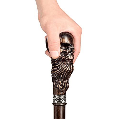 Bearded Skull - Fancy Hand-Carved Walking Cane for Men - Stylish Oak Wood Men's Cane Unusual Walking Stick from Asterom