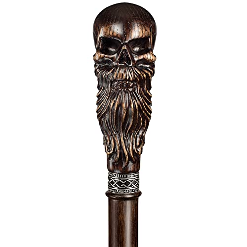 Bearded Skull - Fancy Hand-Carved Walking Cane for Men - Stylish Oak Wood Men's Cane Unusual Walking Stick from Asterom