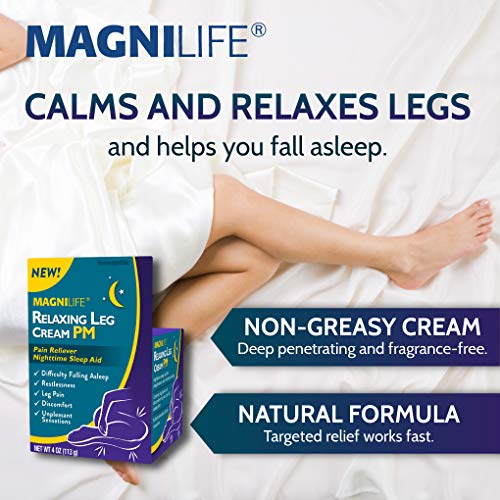 MagniLife Relaxing Leg Cream PM, Deep Penetrating Topical for Pain and Restless Leg Syndrome Relief, Naturally Soothe Cramping, Discomfort, and Tossing with Lavender and Magnesium - 4oz by 