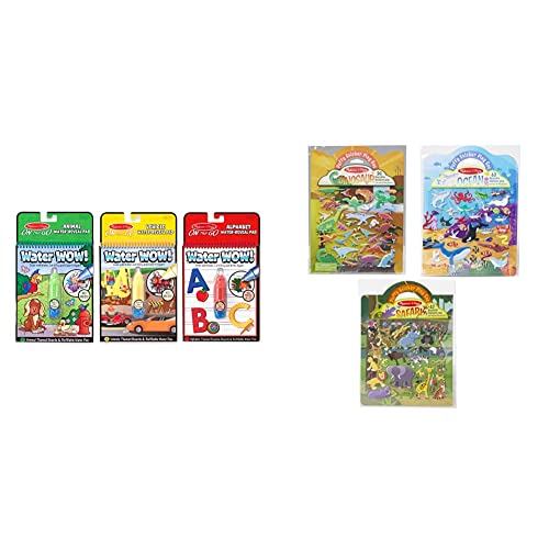 Melissa & Doug On The Go Water Wow! Reusable Water-Reveal Activity Pads, 3-pk, Vehicles, Animals, Alphabet & Reusable Puffy Sticker Wild Adventures Play Set 3-Pack from 