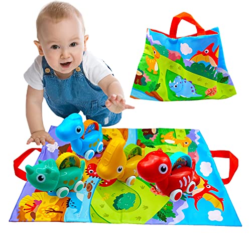 Dinosaur Car Toys for 1 Year Old Boy,4 Vehicle Toy Cars Set with Play Mat and Storage Bag,Baby Toys 12-18 Months,Early Educational Infant Toys 1 2 3 Year Old,1st Birthday Gifts for Toddlers Age 1-2 by SKABENLAM