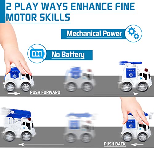 Maiwaput 22 in 1 Fire Truck Toddler Toy Cars, Shape Sorting Toy City Servive Police Truck with Light& Mist Spray, 4 Alloy Mini Police Vehicles, Road Signs for Kid Age 3+ Push and Go Play Xmas Gifts by Maiwaput