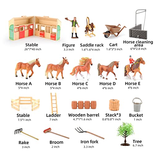 Flyintoys Farm Animals Figures Playset with Stable,Farm Toys Set with Farmers,Horse and Fence Farm Vehicle Playset,Educational Toys for Kids Boys Girls Toddlers Pretend Play by FLYINTOYS