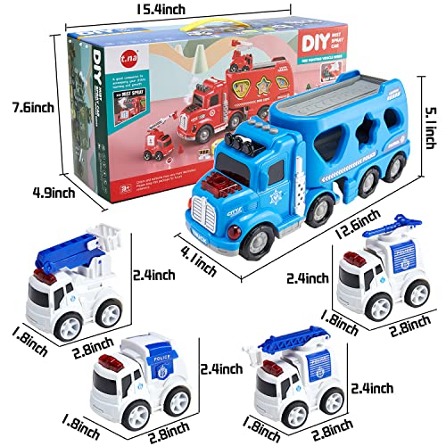 Maiwaput 22 in 1 Fire Truck Toddler Toy Cars, Shape Sorting Toy City Servive Police Truck with Light& Mist Spray, 4 Alloy Mini Police Vehicles, Road Signs for Kid Age 3+ Push and Go Play Xmas Gifts by Maiwaput