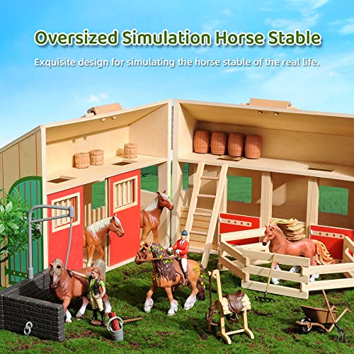 Flyintoys Farm Animals Figures Playset with Stable,Farm Toys Set with Farmers,Horse and Fence Farm Vehicle Playset,Educational Toys for Kids Boys Girls Toddlers Pretend Play by FLYINTOYS