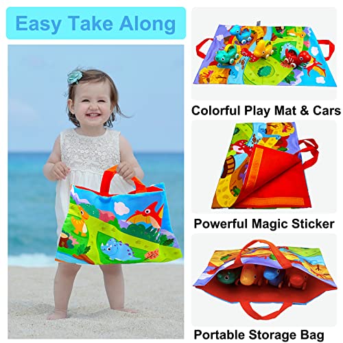 Dinosaur Car Toys for 1 Year Old Boy,4 Vehicle Toy Cars Set with Play Mat and Storage Bag,Baby Toys 12-18 Months,Early Educational Infant Toys 1 2 3 Year Old,1st Birthday Gifts for Toddlers Age 1-2 by SKABENLAM