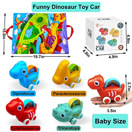 Dinosaur Car Toys for 1 Year Old Boy,4 Vehicle Toy Cars Set with Play Mat and Storage Bag,Baby Toys 12-18 Months,Early Educational Infant Toys 1 2 3 Year Old,1st Birthday Gifts for Toddlers Age 1-2 by SKABENLAM