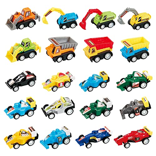 TOYPAL Pull Back Cars - 20 Pcs Assorted Mini Toy Cars for 3+ Years Old Toddlers Boys and Girls - Kids Play Race Car Construction Truck Vehicles for Birthday, Christmas or Party Favors from Nimble Minds
