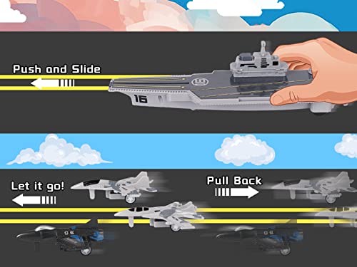 Crelloci Aircraft Carrier Military Naval Ship with Pull Back Army Fighter Jet Toy Small Scale Model Plane Submarine Kids' Play Vehicle Set for Boy Girl Children from Crelloci