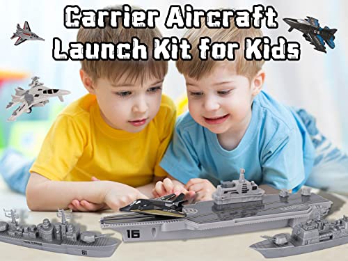Crelloci Aircraft Carrier Military Naval Ship with Pull Back Army Fighter Jet Toy Small Scale Model Plane Submarine Kids' Play Vehicle Set for Boy Girl Children from Crelloci