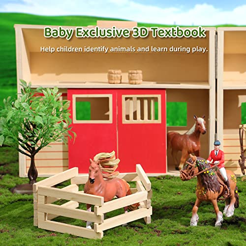 Flyintoys Farm Animals Figures Playset with Stable,Farm Toys Set with Farmers,Horse and Fence Farm Vehicle Playset,Educational Toys for Kids Boys Girls Toddlers Pretend Play by FLYINTOYS