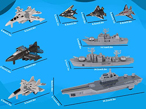 Crelloci Aircraft Carrier Military Naval Ship with Pull Back Army Fighter Jet Toy Small Scale Model Plane Submarine Kids' Play Vehicle Set for Boy Girl Children from Crelloci