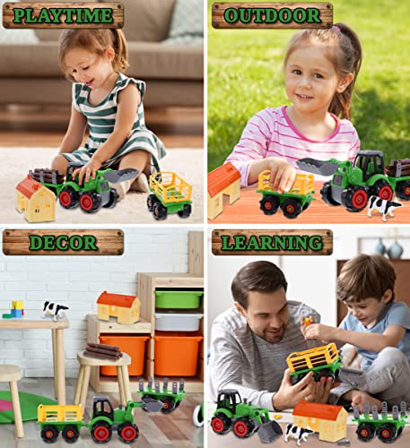 Mozlly Farm Tractor Building Kit â DIY Assemble Educational Farm Vehicle Toys with 1 Loading Dump Trailer, 1 Barn, 1 Log Transporter, and Screwdriver â Fun Play Truck Set with Animals for Kids by Puzzled, Inc