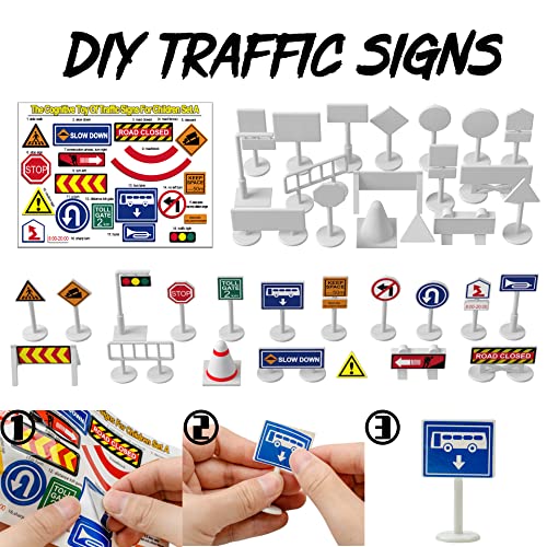 20 Pack Pull Back Alloy Car Toy with Play Mat for Kids 4-8-12, Alloy Fire Truck, Police Car, Engineering Vehicle, Ambulance, Helicopter with 18 PCS Traffic Sign Gift for Boys and Girls from FTBox