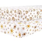 Babebay Fitted Crib Sheets for Boys and Girls, Baby Crib Sheet Neutral for Standard Crib Mattress & Toddler Bed Mattress, Soft and Safe Jersey Knit Cotton, 2 Pack (Rainbow and Sun) from Babebay