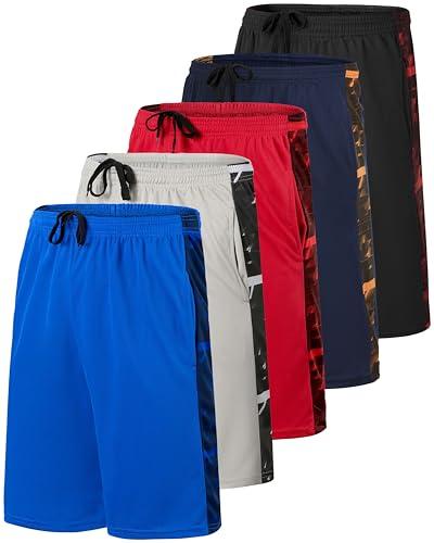5 Pack: Big Boys Youth Clothing Knit Mesh Active Athletic Performance Basketball Soccer Lacrosse Tennis Exercise Summer Gym Golf Running Teen Shorts -Set 4- M (8/10) by 