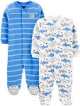 Simple Joys by Carter's Boys' 2-Pack Cotton Snap Footed Sleep and Play, Blue Shark, 0-3 Months by Carter's Simple Joys -Private Label -Vendor Flex CRI