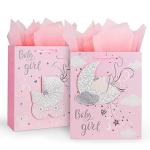 Baby Girl Gift Bags for Baby Showers 12.5" Medium with Tissue Papers 2-Pack (Pink) from 