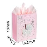 Baby Girl Gift Bags for Baby Showers 12.5" Medium with Tissue Papers 2-Pack (Pink) from 