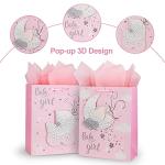 Baby Girl Gift Bags for Baby Showers 12.5" Medium with Tissue Papers 2-Pack (Pink) from 