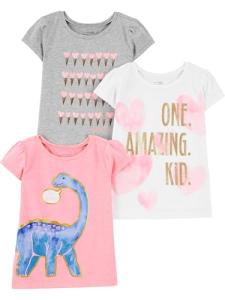 Simple Joys by Carter's Baby Girls' Toddler 3-Pack Graphic Tees, Pink Dino, Gray, White Heart, 2T by Carter's Simple Joys - Private Label
