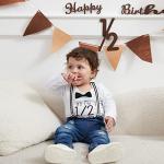 Toddler Baby Boy Clothes Set Bowtie Romper Suspenders Ripped Denim Pants Outfits (Half Birthday-2Long, 6-12 Months) from Pinleck