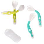 Baby Utensils Spoons Forks Set with Travel Safe Case Toddler Babies Children Feeding Training Spoon Easy Grip Heat-Resistant Bendable Soft Perfect Self Feeding Learning Spoons 2 Sets by NOVOs
