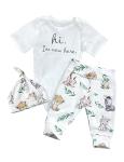WIQI Newborn Boy Clothes White Letter Print Romper Baby Boy Summer Clothes Animal Pants Hat 3pcs Set by 