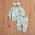 0-24M Flower Newborn Infant Baby Girl Clothes Set Long Sleeve Sweatshirts Tops Pants Outfits (Green, 0-6 Months) by 