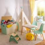 B. spaces by Battat â Kids Furniture Set â 1 Craft Table & 2 Kids Chairs with Natural Wooden Legs (Ivory and Mint) from Branford LTD