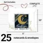 Star Moon Thank You Cards and Envelopes (25 Pack) â Thanking for Baby Shower â Wedding â Graduation â Everyday â Twinkle Cosmic Party Supplies â Blue Gold Folded Set by Paper Clever Party
