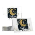 Star Moon Thank You Cards and Envelopes (25 Pack) â Thanking for Baby Shower â Wedding â Graduation â Everyday â Twinkle Cosmic Party Supplies â Blue Gold Folded Set by Paper Clever Party