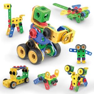 PicassoTiles STEM Learning Toys 105 Piece Building Block Set Kids Construction Engineering Kit Toy Blocks Children Early Education Playset w/ IdeaBook, Power Drill, Clickable Ratchet, Age 3+ PTN105 by Picassotiles