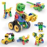PicassoTiles STEM Learning Toys 105 Piece Building Block Set Kids Construction Engineering Kit Toy Blocks Children Early Education Playset w/ IdeaBook, Power Drill, Clickable Ratchet, Age 3+ PTN105 by Picassotiles