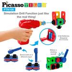 PicassoTiles STEM Learning Toys 105 Piece Building Block Set Kids Construction Engineering Kit Toy Blocks Children Early Education Playset w/ IdeaBook, Power Drill, Clickable Ratchet, Age 3+ PTN105 by Picassotiles