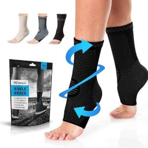 PowerLix Ankle Brace Compression Support Sleeve (Pair) for Injury Recovery, Joint Pain and More. Plantar Fasciitis Foot Socks with Arch Support, Eases Swelling, Heel Spurs, Achilles Tendon by PowerLix
