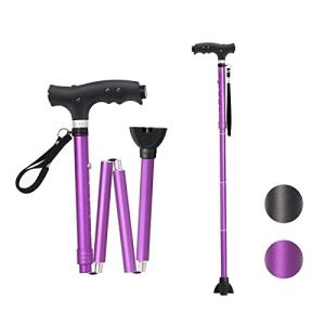 BeneCane Walking Cane Folding Cane Adjustable Walking Cane for Men Women Seniors LED Light Fold-up Lightweight Sturdy Portable Walking Stick - Balancing Mobility Aid - Comfortable Handles (Purple) from huanyu