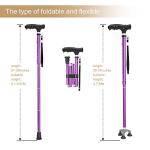 BeneCane Walking Cane Folding Cane Adjustable Walking Cane for Men Women Seniors LED Light Fold-up Lightweight Sturdy Portable Walking Stick - Balancing Mobility Aid - Comfortable Handles (Purple) from huanyu