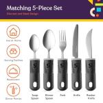 Special Supplies Adaptive Utensils (5-Piece Kitchen Set) Wide, Non-Weighted, Non-Slip Handles for Hand Tremors, Arthritis, Parkinsonâs or Elderly use - Stainless Steel Knives, Fork, Spoons - Black from Special Supplies