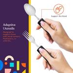 Special Supplies Adaptive Utensils (5-Piece Kitchen Set) Wide, Non-Weighted, Non-Slip Handles for Hand Tremors, Arthritis, Parkinsonâs or Elderly use - Stainless Steel Knives, Fork, Spoons - Black from Special Supplies