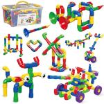 PicassoTiles PTT136 136pcs Tubular Pipes & Spout STEAM Interlocking Educational Building Block Set, Tube Locks, Pipeworks Construction Blocks w/ Storage Container Box, Idea Book, Flute Musical Kit from PicassoTiles