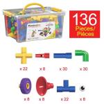 PicassoTiles PTT136 136pcs Tubular Pipes & Spout STEAM Interlocking Educational Building Block Set, Tube Locks, Pipeworks Construction Blocks w/ Storage Container Box, Idea Book, Flute Musical Kit from PicassoTiles