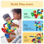 PicassoTiles PTT136 136pcs Tubular Pipes & Spout STEAM Interlocking Educational Building Block Set, Tube Locks, Pipeworks Construction Blocks w/ Storage Container Box, Idea Book, Flute Musical Kit from PicassoTiles